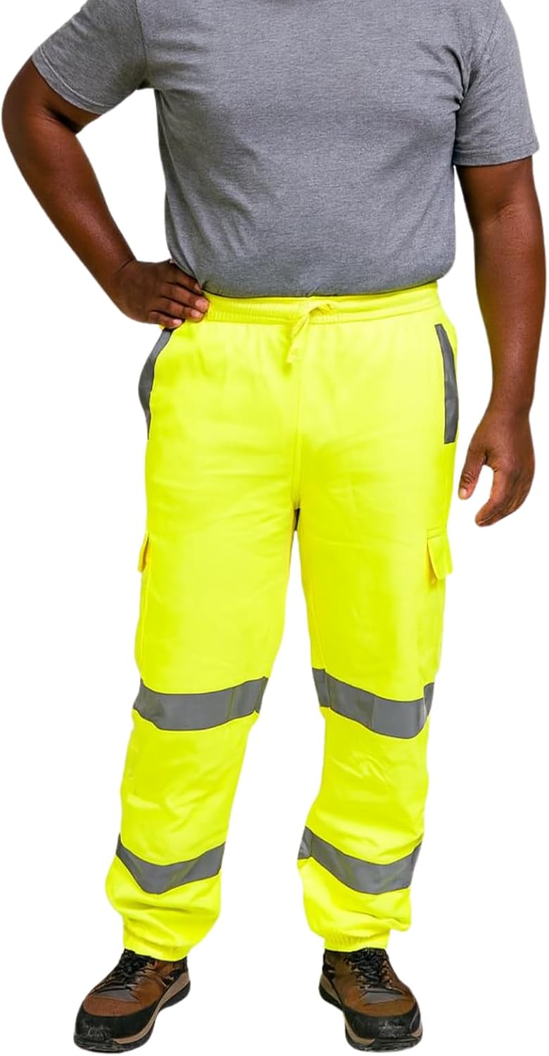 High Visibility Fleece Workwear Joggers - Reflective Safety Sweatpants Bottoms