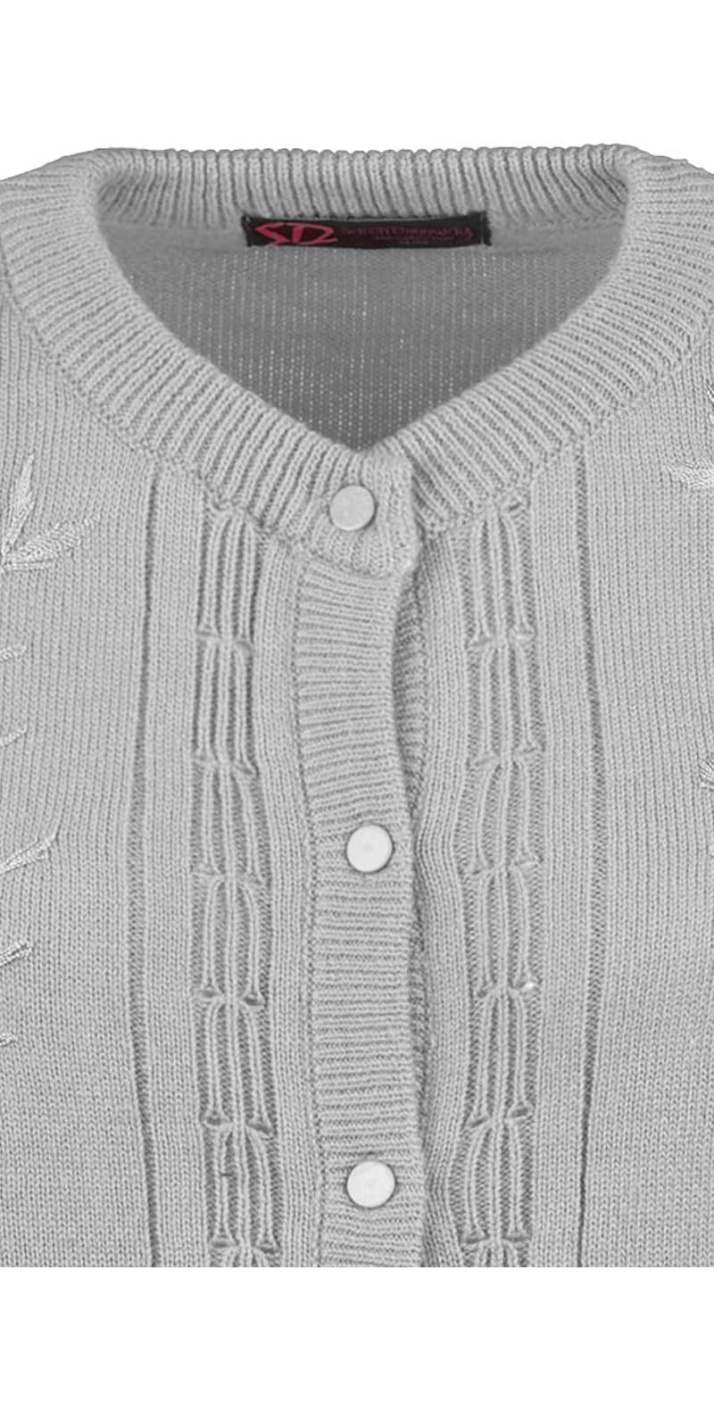 Maan Store Women’s Ladies Round Neck Button-Up Cardigan with Front Embroidery and Two Pockets