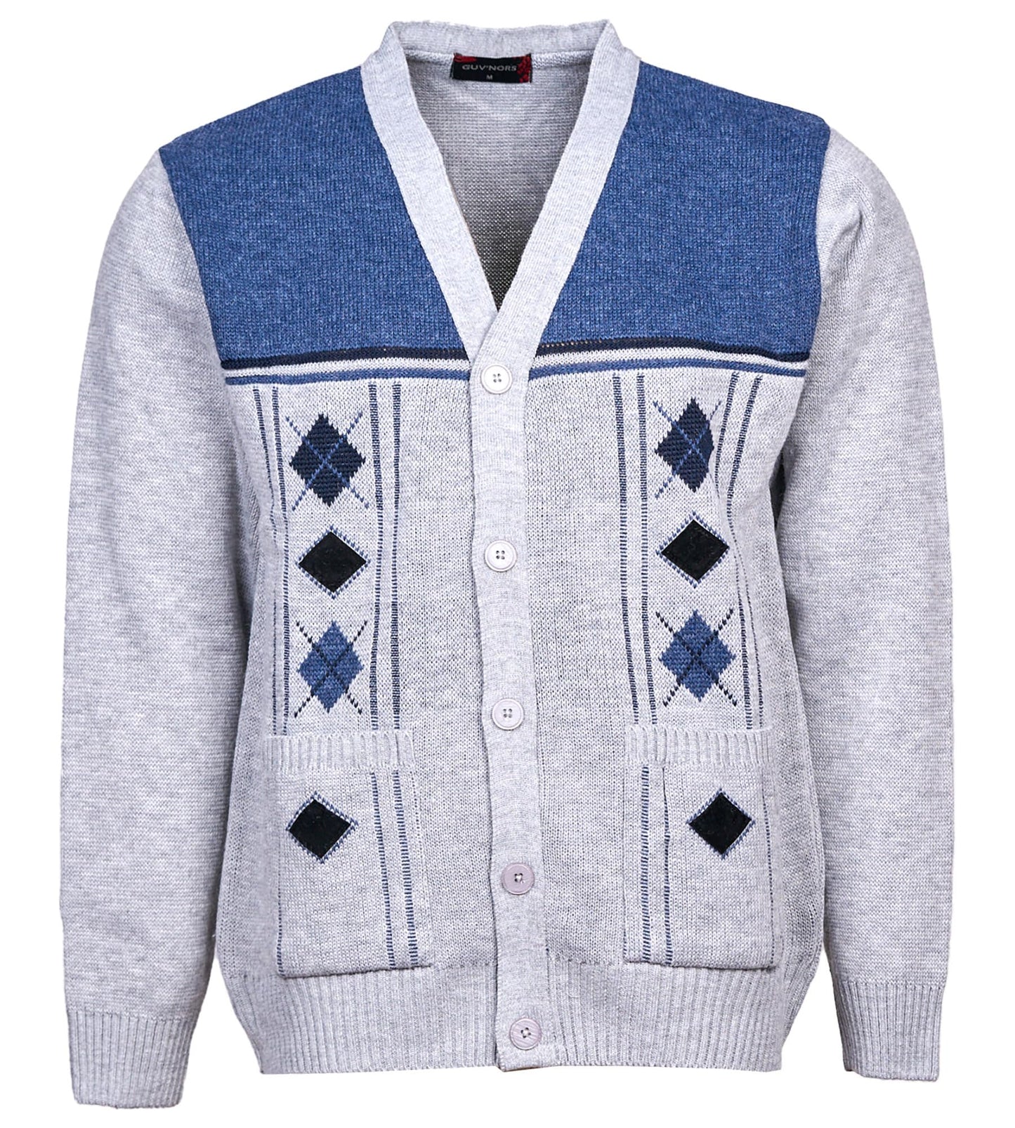 Maan Store Men's V Neck Knitted Cardigan Chunky Cable Long Sleeve Front Pockets and Button Closure