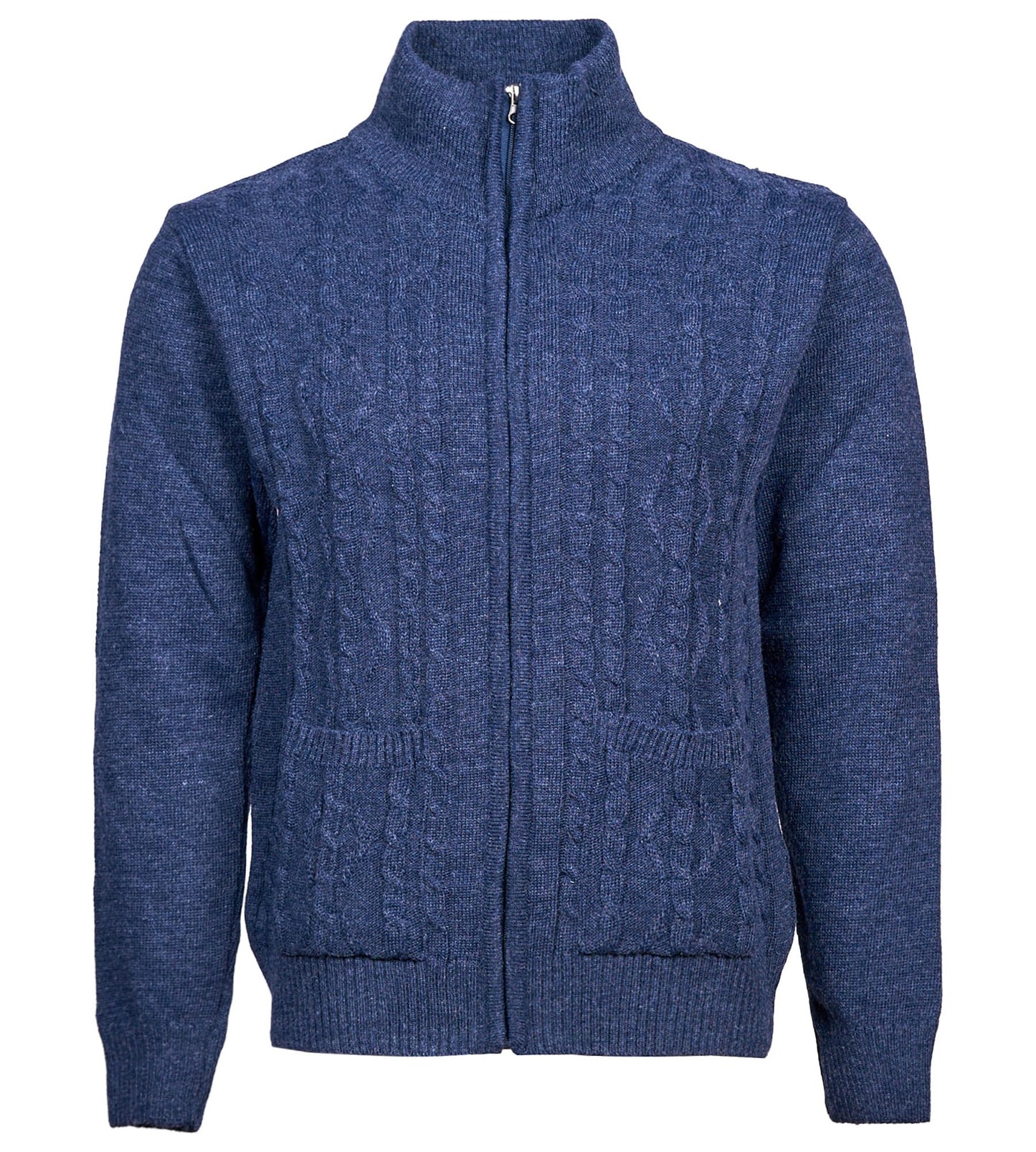 Men's Knitted Cardigan High Neck Full Zip Front Long Sleeve with Two Pockets