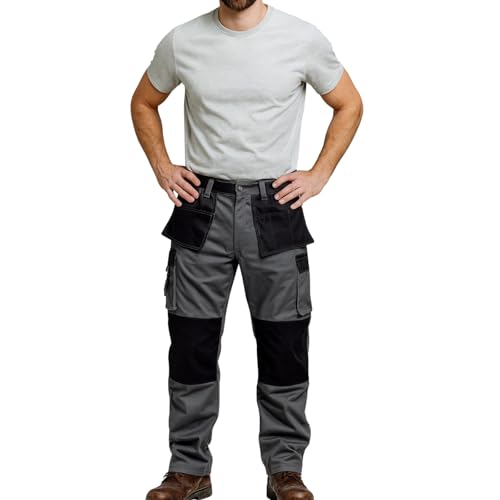 Men’s Heavy Duty Work Trousers with Holster & Knee Pad Pockets Durable Cargo Pants with Hammer Loop Multi Pockets