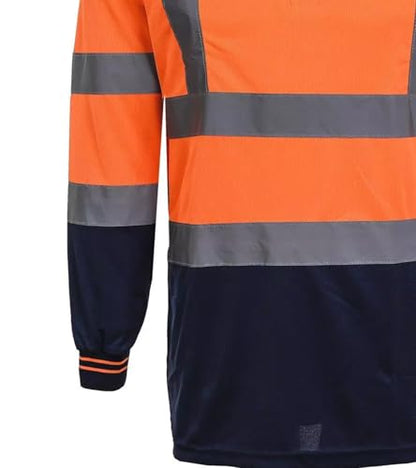 High Visibility Safety T Shirt Long Sleeve Two Tone Work Shirt with Reflective Tape Strips Button Closure