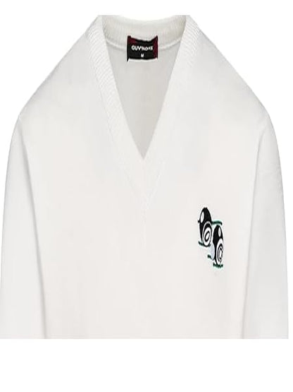 Guvnors Men's White V-Neck Bowling Sweater