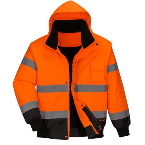 Portwest Hi-Vis Coat 3-in-1 Zip Fleece Hoodie Jacket with Removable Sherpa-Lined Inner Coat