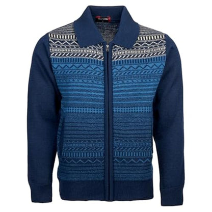 Men Zipper Cardigans Knitted Collar Neck Sweater Regular Fit Long Sleeve Front Pockets Classic Style S to 2XL