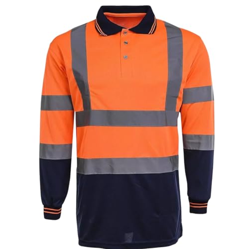 High Visibility Safety T Shirt Long Sleeve Two Tone Work Shirt with Reflective Tape Strips Button Closure