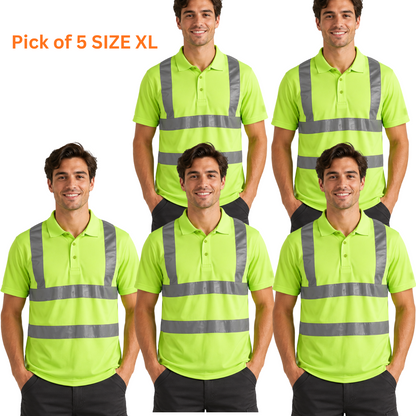 High Visibility Polo Shirt for Men Reflective Safety Work wear T-Shirt Pack of 50