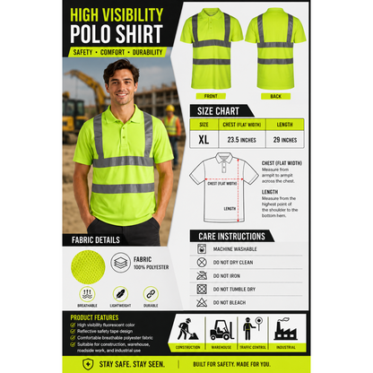 High Visibility Polo Shirt for Men Reflective Safety Work wear T-Shirt Pack of 58