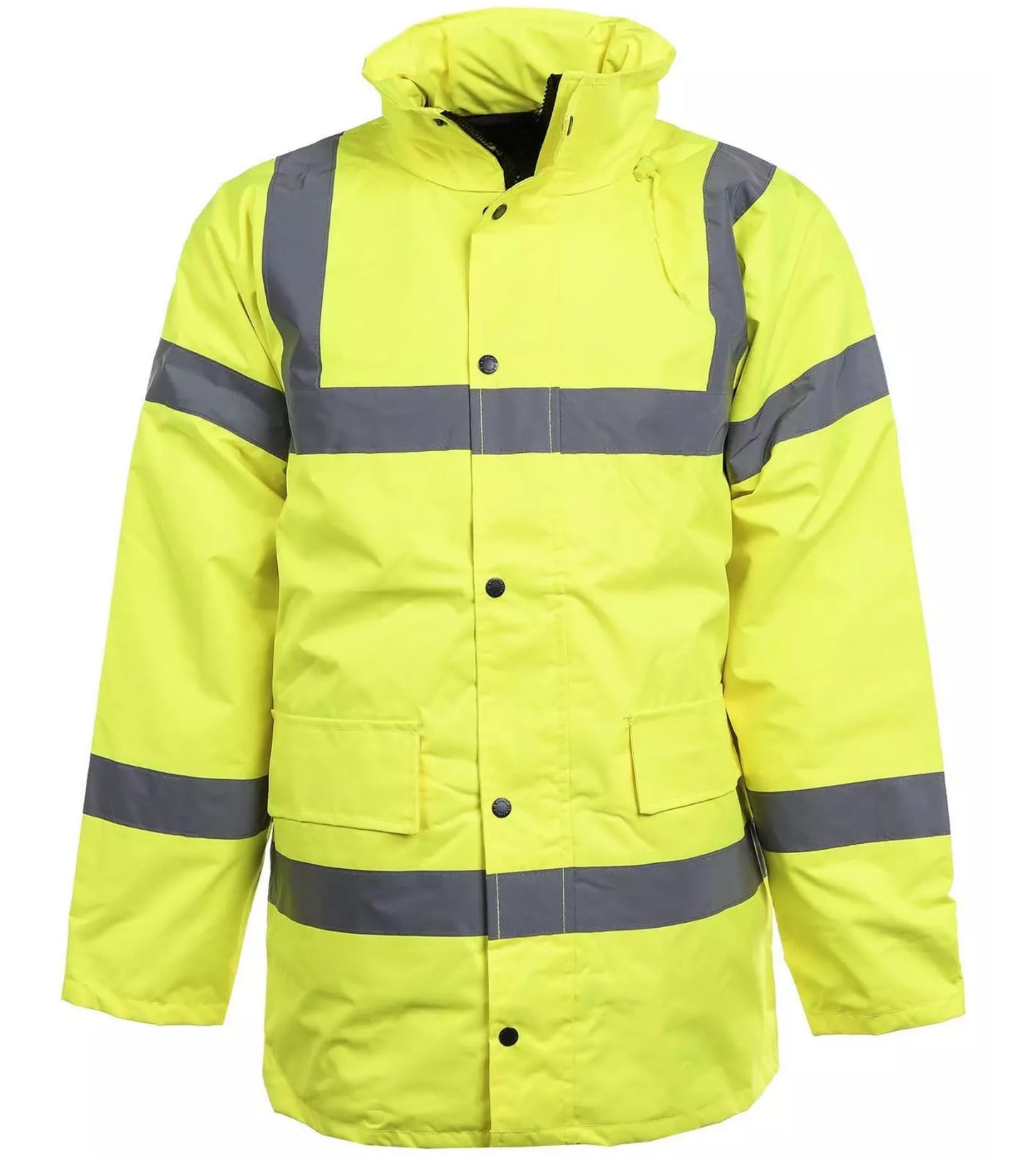 Mens High Visibility Jacket Long Length Waterproof Windproof with Concealed Hood