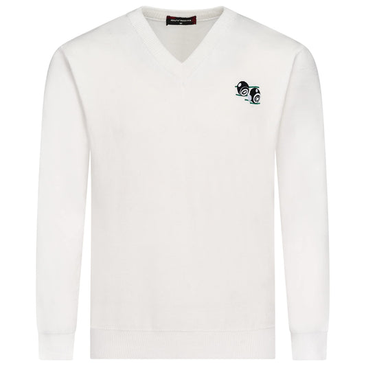 Guvnors Men's White V-Neck Bowling Sweater