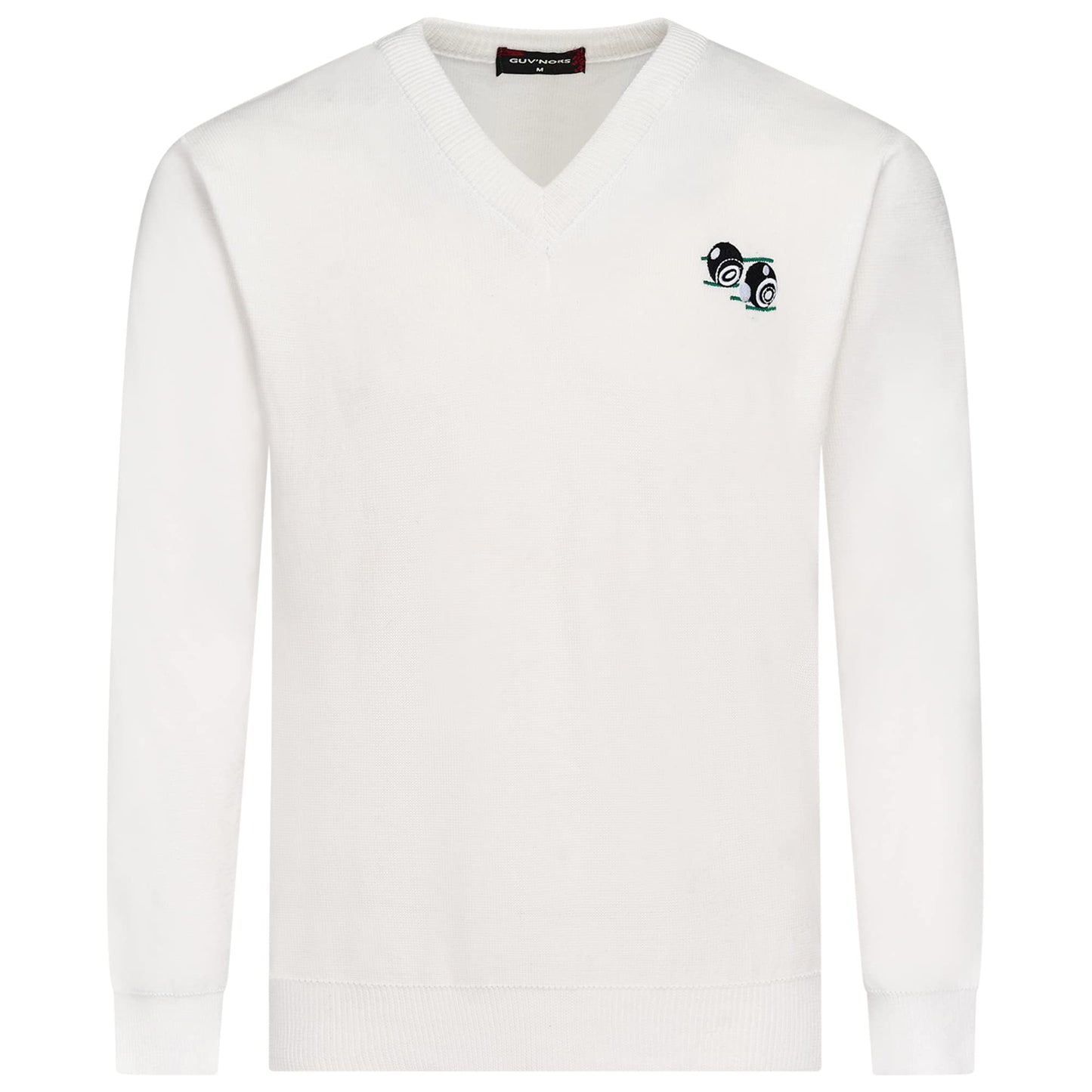 Guvnors Men's White V-Neck Bowling Sweater