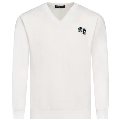 Guvnors Men's White V-Neck Bowling Sweater