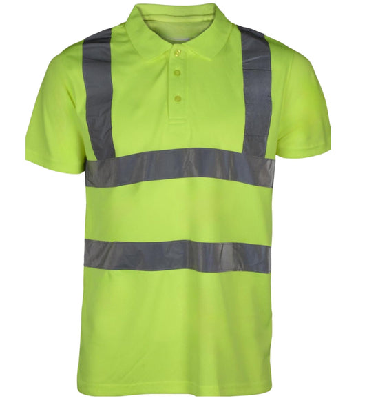 Hi Vis Short Sleeve Polo T-Shirt for Men High Visibility Workwear with Reflective Strips Breathable Lightweight Fabric, Safety M to 6XL