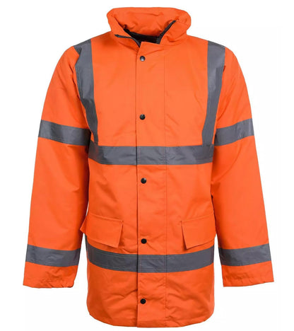 Mens High Visibility Jacket Long Length Waterproof Windproof with Concealed Hood