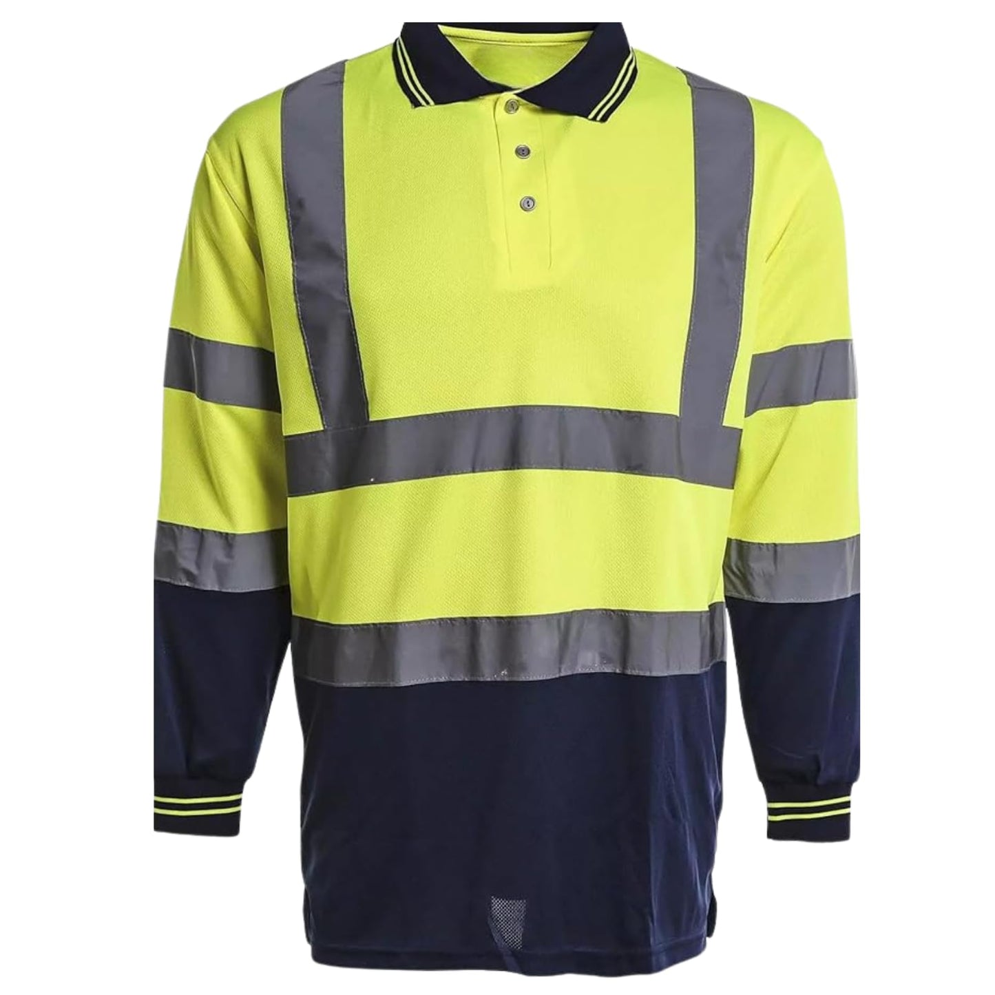 High Visibility Safety T Shirt Long Sleeve Two Tone Work Shirt with Reflective Tape Strips Button Closure