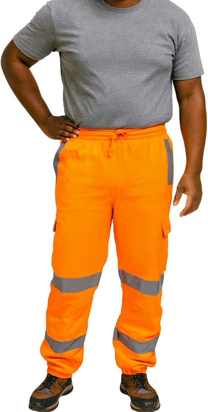 High Visibility Fleece Workwear Joggers - Reflective Safety Sweatpants Bottoms