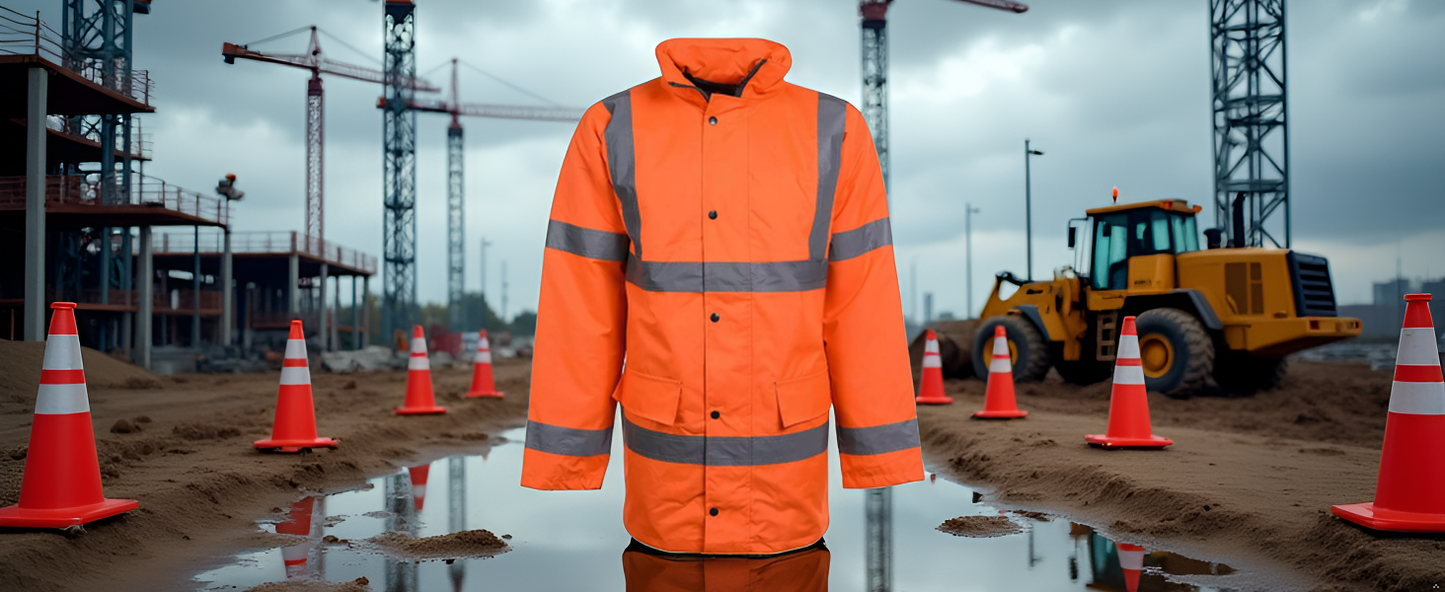 Mens High Visibility Jacket Long Length Waterproof Windproof with Concealed Hood