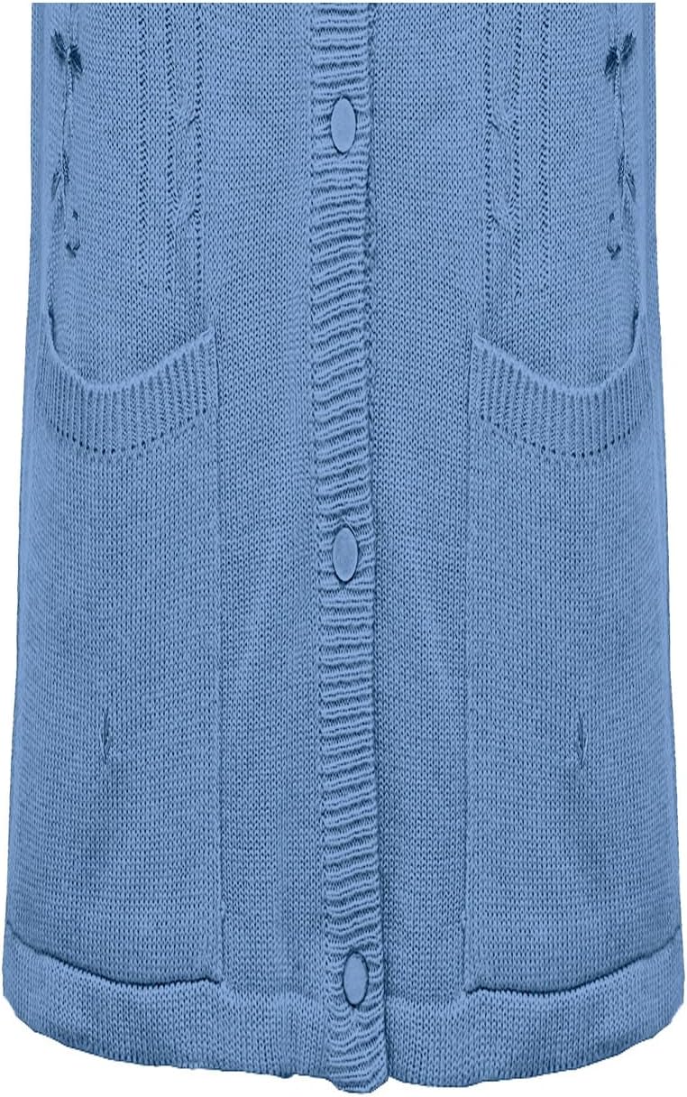 Maan Store Women's Sleeveless Knitted Waistcoat Button-Up Cardigan with Embroidery and Front Pockets V Neck Ladies Pull Over Sweater