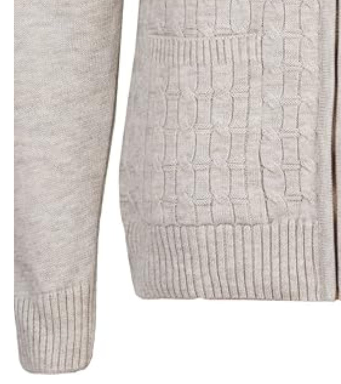 Men's Knitted Cardigan Round Neck Front Zip Long Sleeve with Pockets Cable Crew Neck Sweater