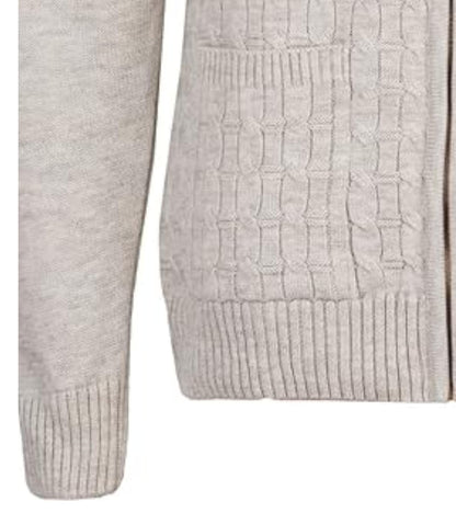 Men's Knitted Cardigan Round Neck Front Zip Long Sleeve with Pockets Cable Crew Neck Sweater