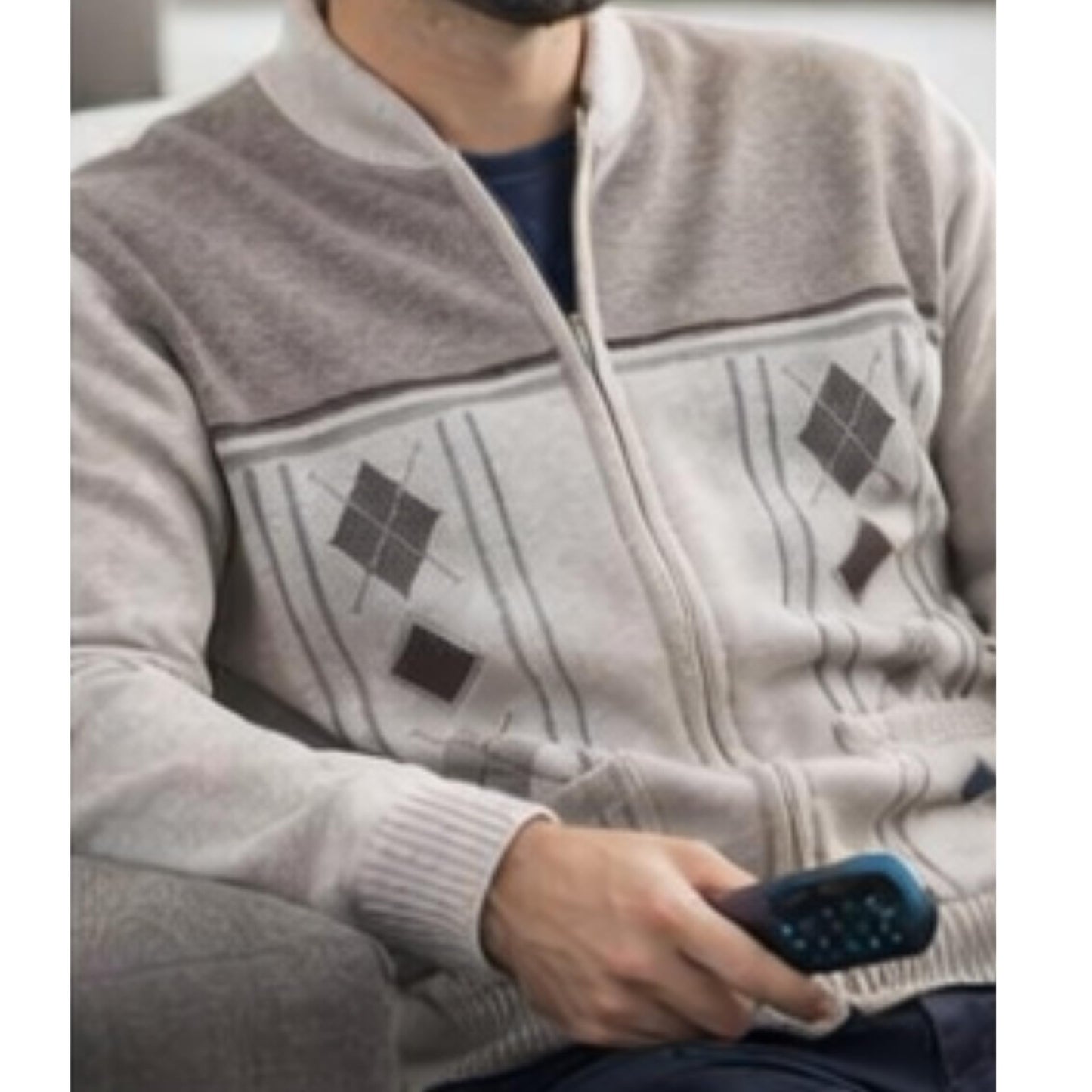 Men's Knitted Cardigan Zip Chunky Cable Knit Long Sleeve with Front Pockets