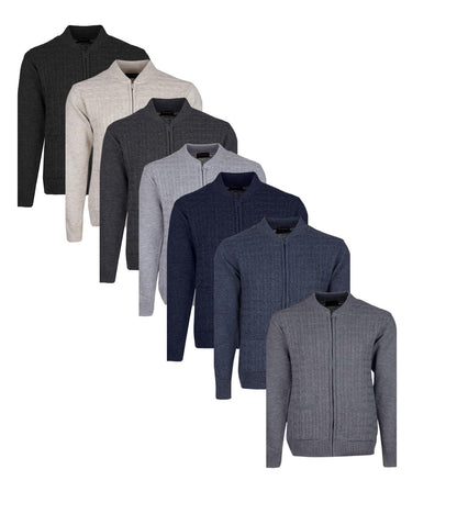 Men's Knitted Cardigan Round Neck Front Zip Long Sleeve with Pockets Cable Crew Neck Sweater