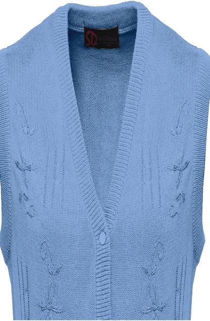 Maan Store Women's Sleeveless Knitted Waistcoat Button-Up Cardigan with Embroidery and Front Pockets V Neck Ladies Pull Over Sweater