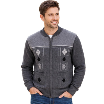 Men's Knitted Cardigan Zip Chunky Cable Knit Long Sleeve with Front Pockets