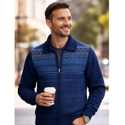 Men Zipper Cardigans Knitted Collar Neck Sweater Regular Fit Long Sleeve Front Pockets Classic Style S to 2XL