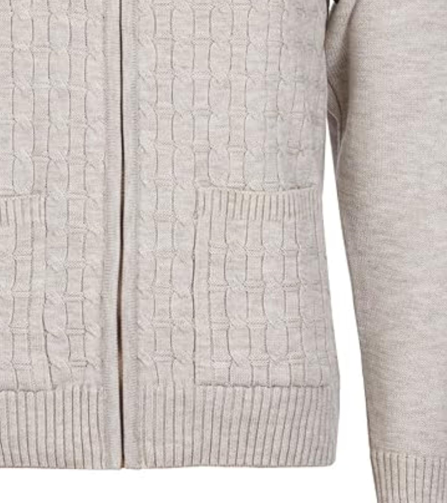 Men's Knitted Cardigan Round Neck Front Zip Long Sleeve with Pockets Cable Crew Neck Sweater