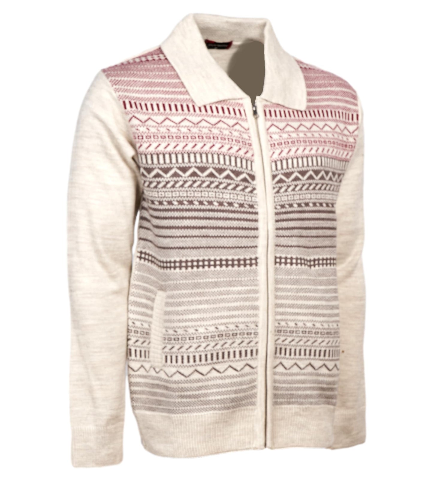 Men Zipper Cardigans Knitted Collar Neck Sweater Regular Fit Long Sleeve Front Pockets Classic Style S to 2XL