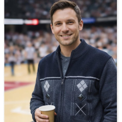 Men's Knitted Cardigan Zip Chunky Cable Knit Long Sleeve with Front Pockets