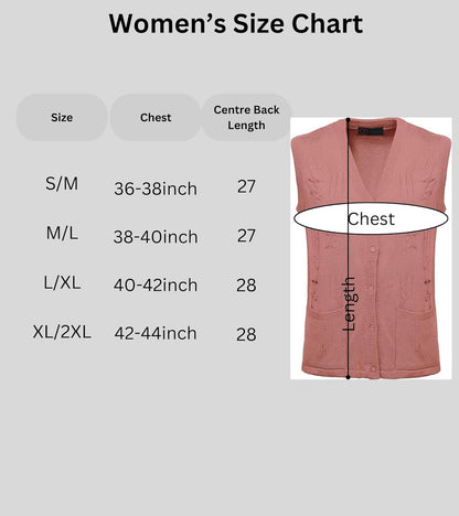 Maan Store Women's Sleeveless Knitted Waistcoat Button-Up Cardigan with Embroidery and Front Pockets V Neck Ladies Pull Over Sweater