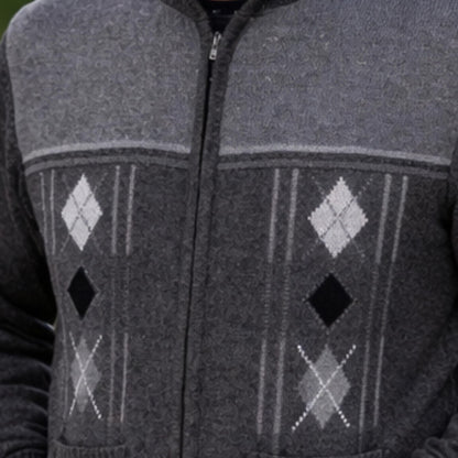 Men's Knitted Cardigan Zip Chunky Cable Knit Long Sleeve with Front Pockets