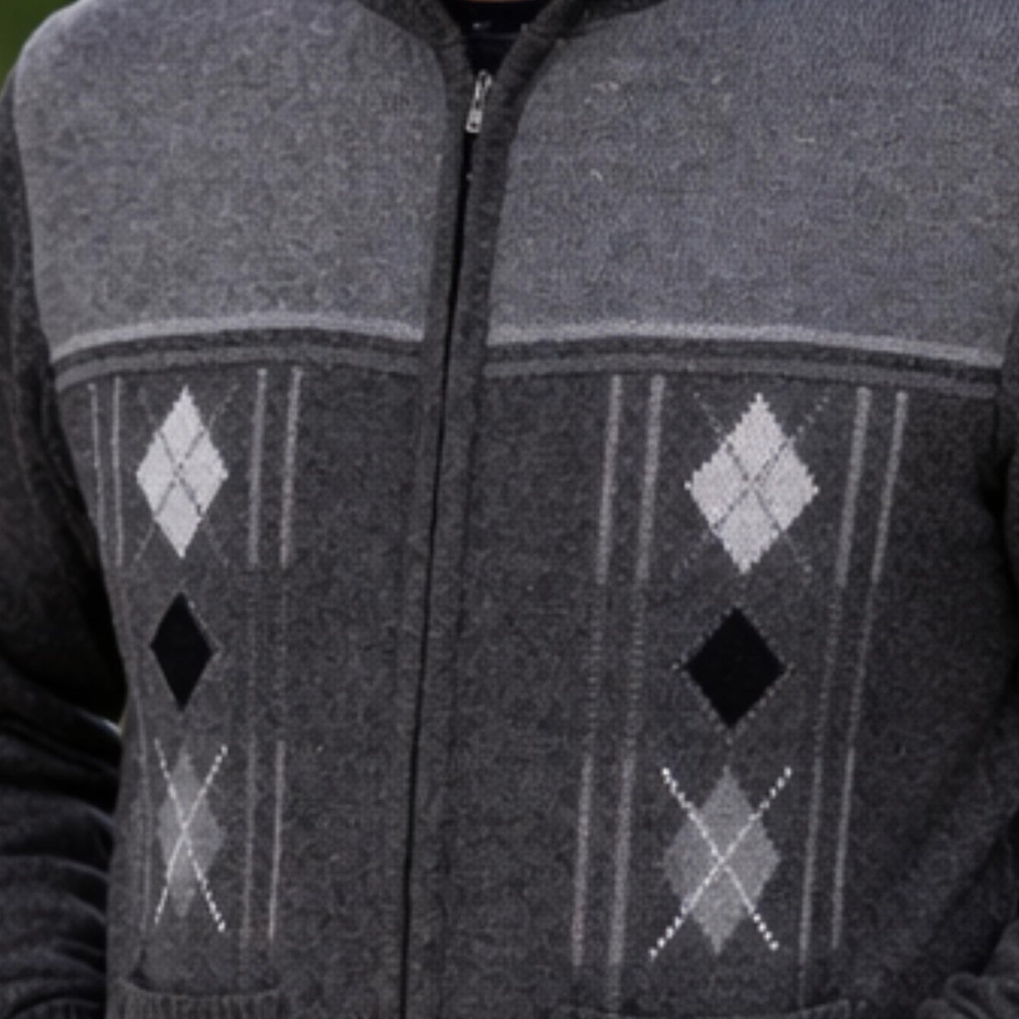 Men's Knitted Cardigan Zip Chunky Cable Knit Long Sleeve with Front Pockets