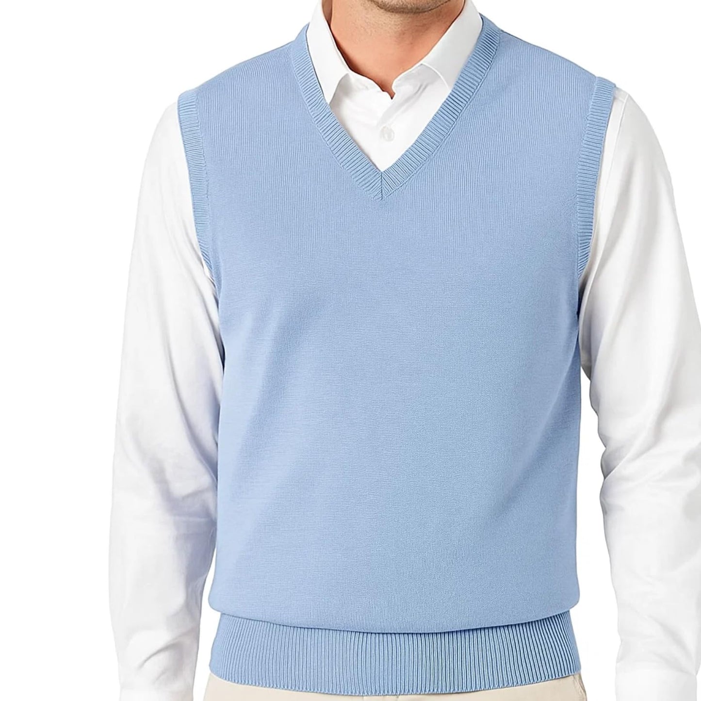 Maan Store Men V Neck Knitted Sleeveless Slipover Sweater Jumper Vest Classic Tank Top S to 6XL