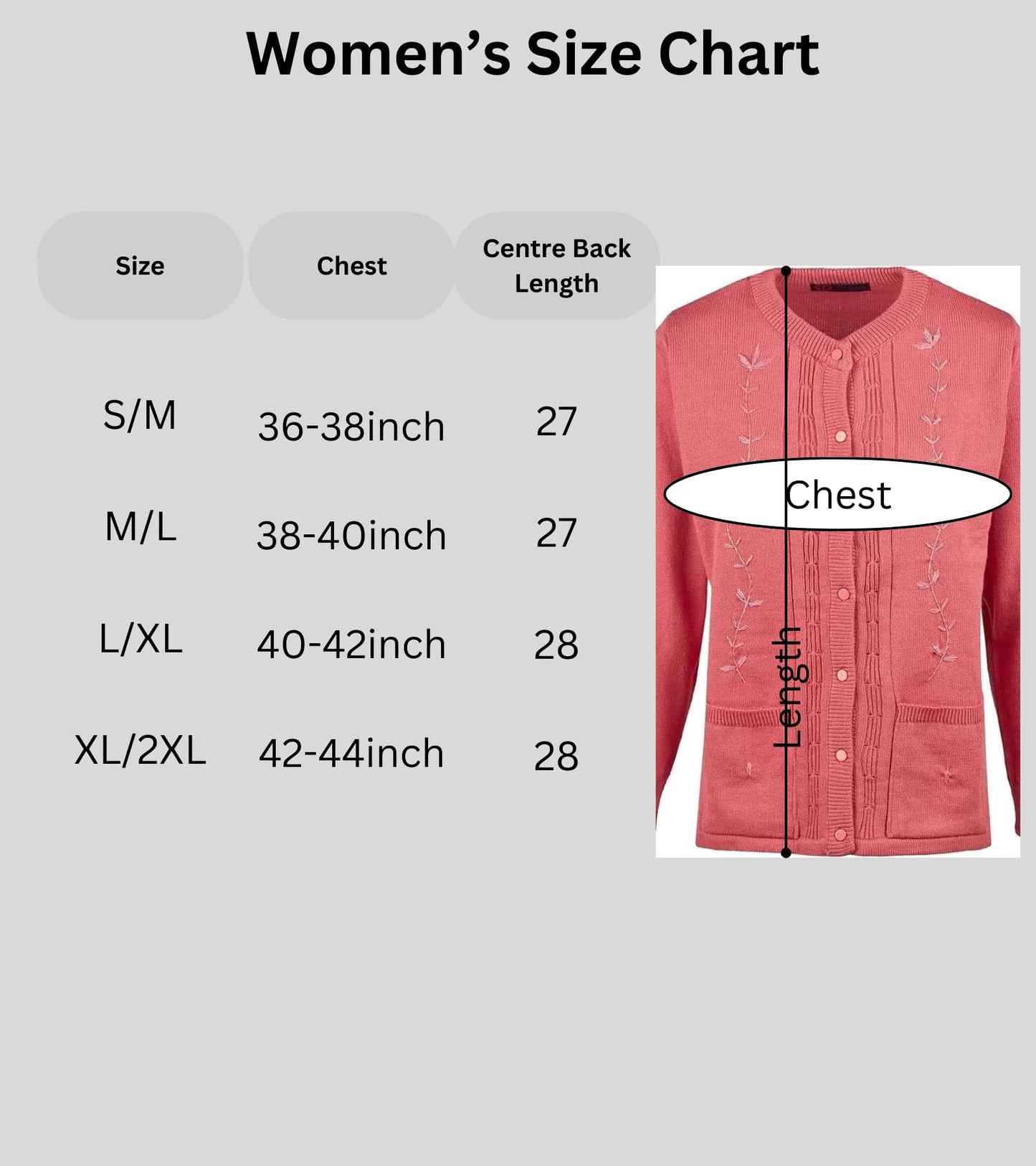 Maan Store Women’s Ladies Round Neck Button-Up Cardigan with Front Embroidery and Two Pockets