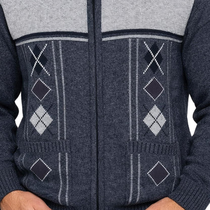 Men's Knitted Cardigan Zip Chunky Cable Knit Long Sleeve with Front Pockets