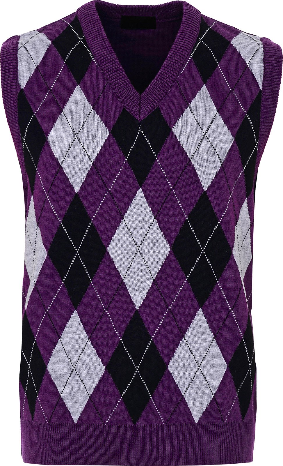Guv'nors Mens Knitted Sleeveless Tank Top V Neck Knitted Slipover Diamond Pattern