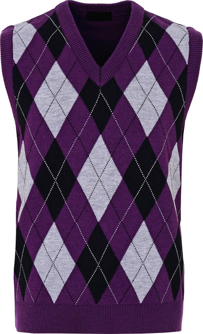 Guv'nors Mens Knitted Sleeveless Tank Top V Neck Knitted Slipover Diamond Pattern