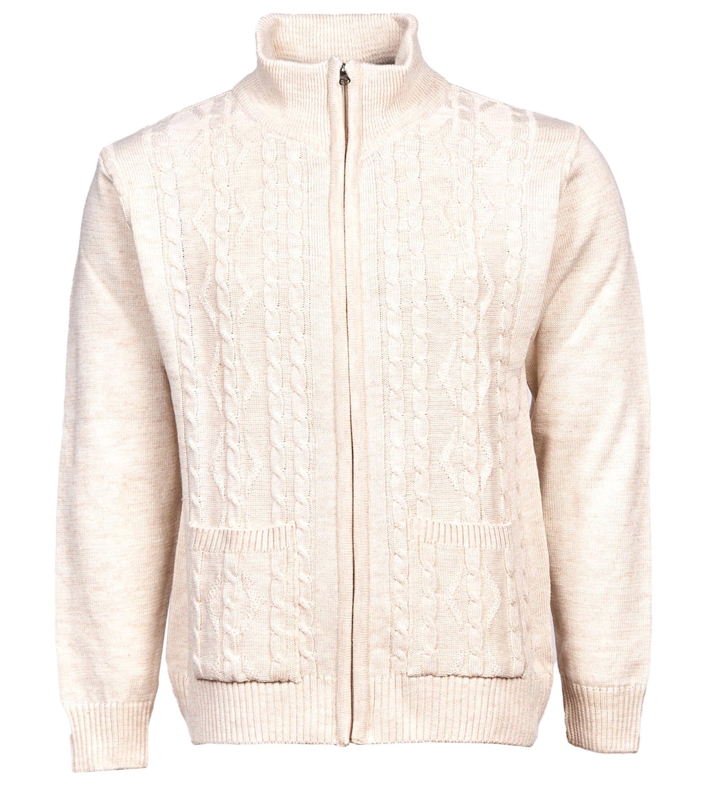 Men's Knitted Cardigan High Neck Full Zip Front Long Sleeve with Two Pockets