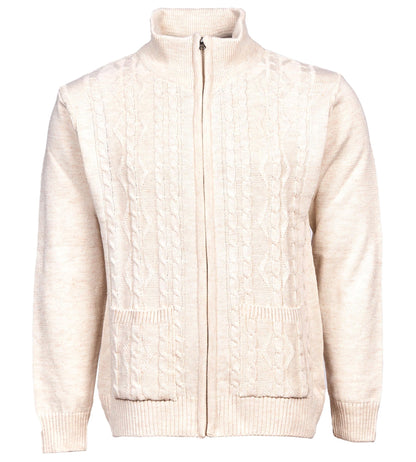 Men's Knitted Cardigan High Neck Full Zip Front Long Sleeve with Two Pockets