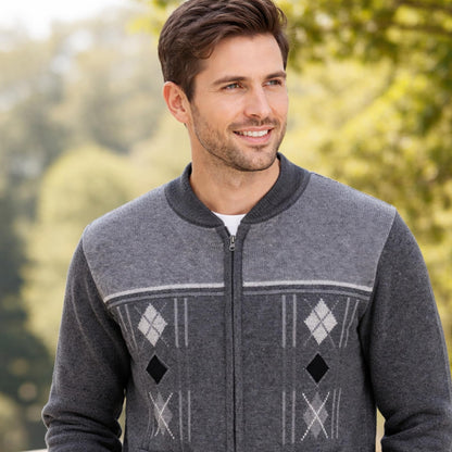 Men's Knitted Cardigan Zip Chunky Cable Knit Long Sleeve with Front Pockets
