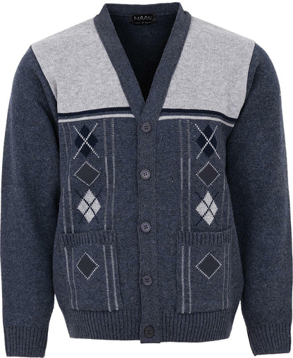Maan Store Men's V Neck Knitted Cardigan Chunky Cable Long Sleeve Front Pockets and Button Closure