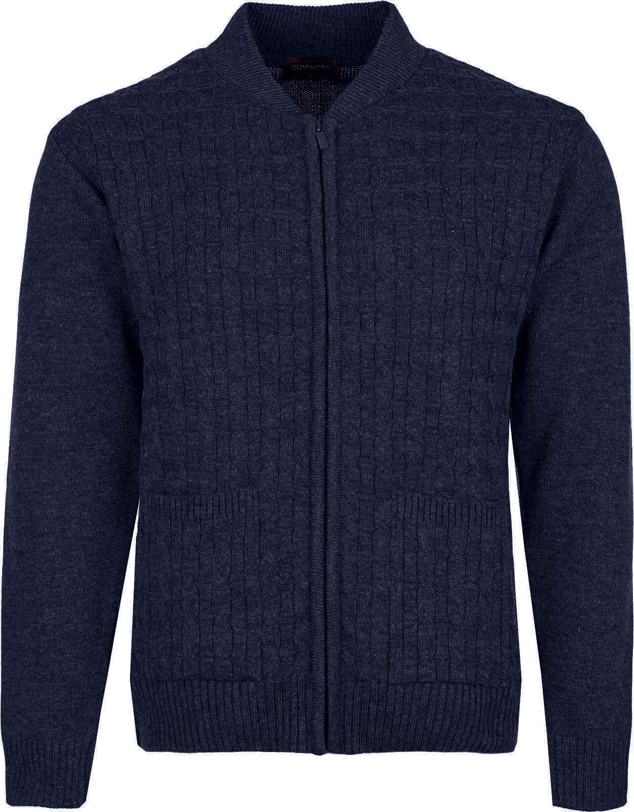Men's Knitted Cardigan Round Neck Front Zip Long Sleeve with Pockets Cable Crew Neck Sweater