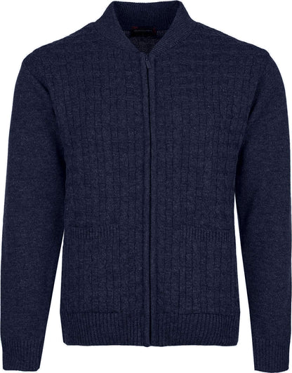 Men's Knitted Cardigan Round Neck Front Zip Long Sleeve with Pockets Cable Crew Neck Sweater
