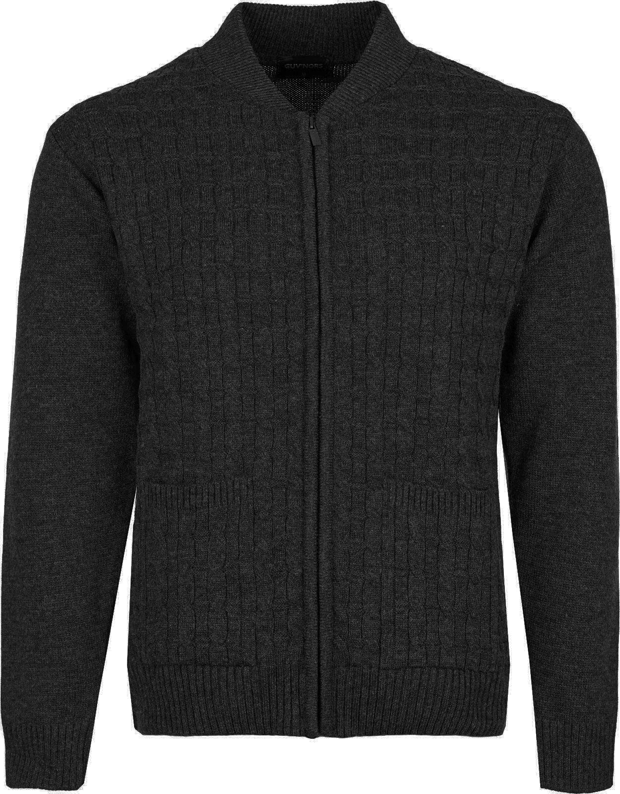 Men's Knitted Cardigan Round Neck Front Zip Long Sleeve with Pockets Cable Crew Neck Sweater