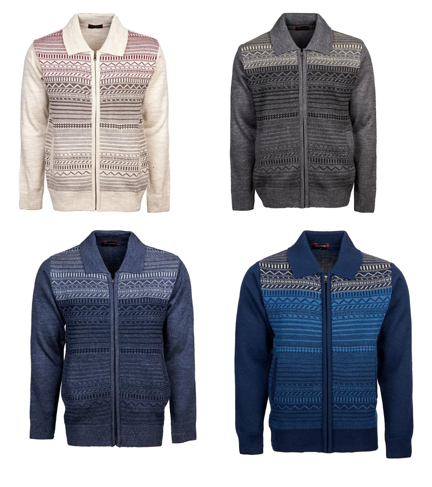 Men Zipper Cardigans Knitted Collar Neck Sweater Regular Fit Long Sleeve Front Pockets Classic Style S to 2XL