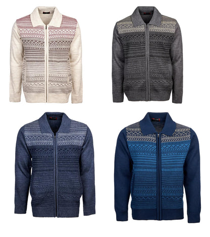 Men Zipper Cardigans Knitted Collar Neck Sweater Regular Fit Long Sleeve Front Pockets Classic Style S to 2XL