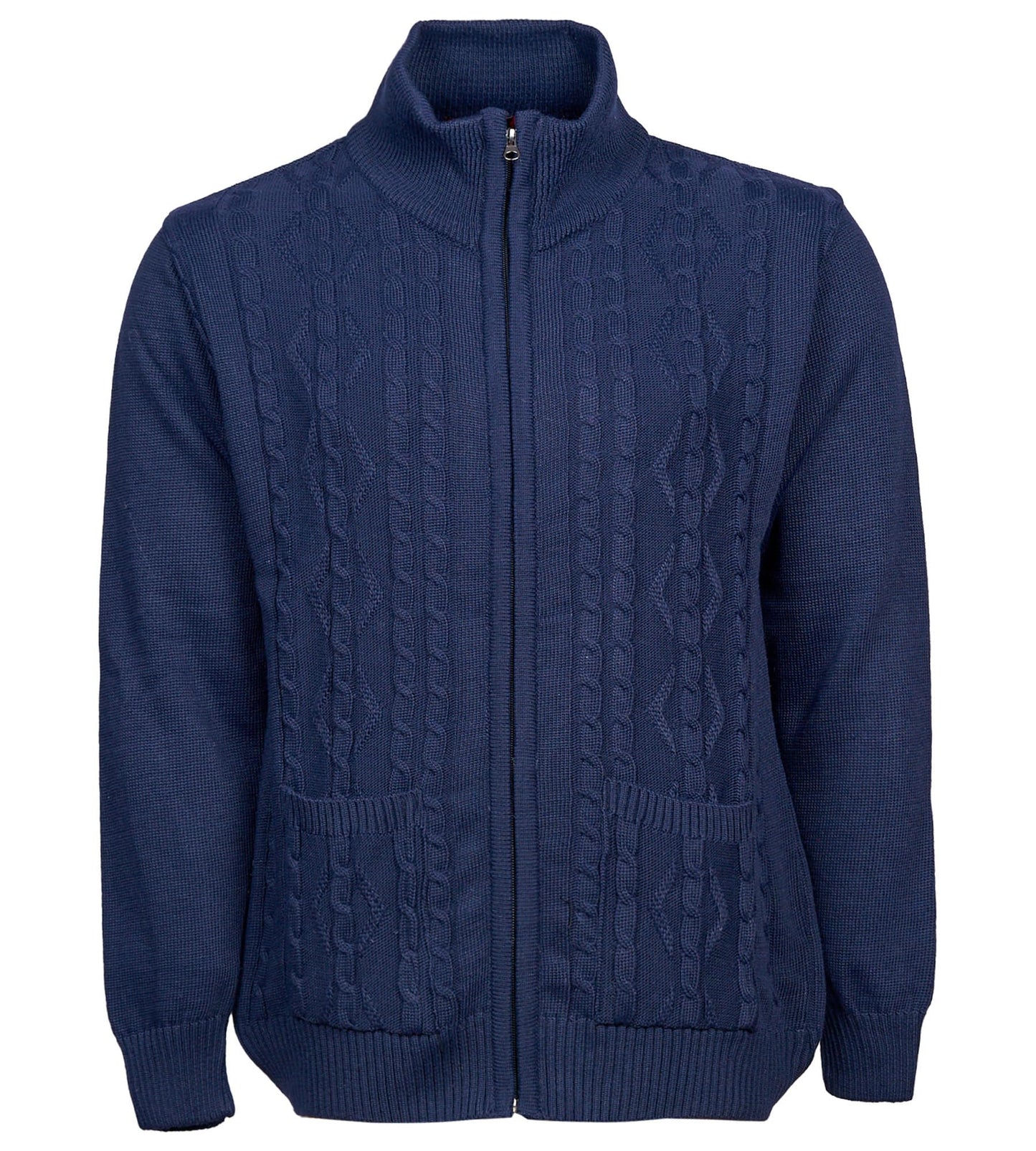 Men's Knitted Cardigan High Neck Full Zip Front Long Sleeve with Two Pockets